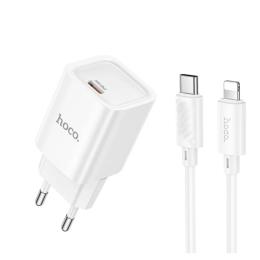 Мережевий зарядний пристрій для телефона Hoco C148A Charm single port PD30W charger set (C to iP) (EU) White