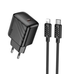 Мережевий зарядний пристрій для телефона Hoco CS24A Puerto single-port PD25W charger set (C to iP) (EU) Black