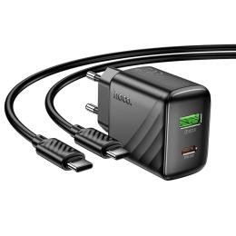 Мережевий зарядний пристрій для телефона Hoco CS25A Rico PD20W + QC3.0 charger set (C to C) Black