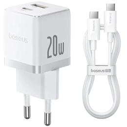 Мережевий зарядний пристрій для телефона Baseus P10111608213-01 White 20W, кабель Type-C to Type-C