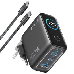 Мережевий зарядний пристрій для телефона Anker B121BGZ1 Dark Gray GaN Charger 100W, 2xUSB-C PD &amp; 1xUSB-A w Display and Cable