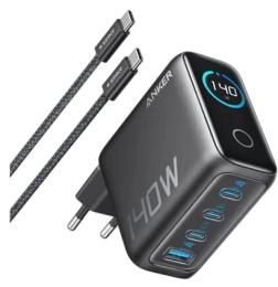 Мережевий зарядний пристрій для телефона Anker B2697GZ1 Black Laptop GaN Charger 140W, 3xUSB-C PD3.1 &amp; 1xUSB-A w Display and Cable