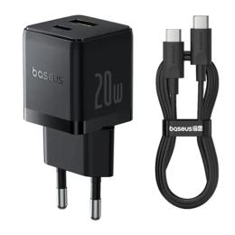 Мережевий зарядний пристрій для телефона Baseus Palm Fast Charger 20W (Type-C) Black 20W, кабель Type-C to Type-C