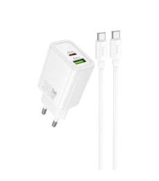 Мережевий зарядний пристрій для телефона Hoco N63 Gentle PD30W + QC3.0 (1USB-A/1C) White + кабель Type-C to Type-C