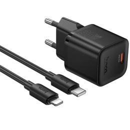 Мережевий зарядний пристрій для телефона Hoco N66 Ingenious PD35W (1USB-C) Black + кабель Type-C to Lightning