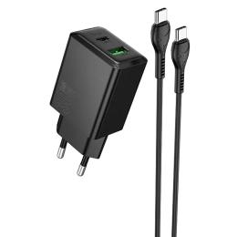 Мережевий зарядний пристрій для телефона Hoco N71 Nuevo PD30W + QC3.0 (1USB-A/1C) Black + кабель Type-C to Type-C