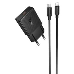 Мережевий зарядний пристрій для телефона Hoco N72 Speed ultra-thin PD20W (1USB-C) Black + кабель Type-C to Lightning