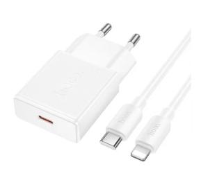 Мережевий зарядний пристрій для телефона Hoco N72 Speed ultra-thin PD20W (1USB-C) White + кабель Type-C to Lightning