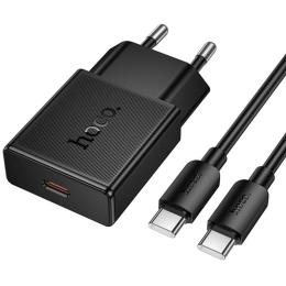 Мережевий зарядний пристрій для телефона Hoco N72 Speed ultra-thin PD20W (1USB-C) Black + кабель Type-C to Type-C