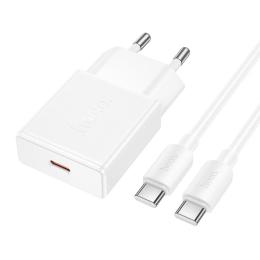 Мережевий зарядний пристрій для телефона Hoco N72 Speed ultra-thin PD20W (1USB-C) White + кабель Type-C to Type-C