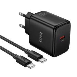 Мережевий зарядний пристрій для телефона Hoco N83 Profit PD40W (1USB-C) Black + кабель Type-C to Type-C