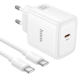 Мережевий зарядний пристрій для телефона Hoco N83 Profit PD40W (1USB-C) White + кабель Type-C to Type-C