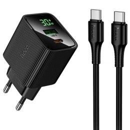 Мережевий зарядний пристрій для телефона Hoco CS84A Excellent with digital display PD30W + QC3.0 (1USB-A/1C) + кабель Type-C to Type-C Black