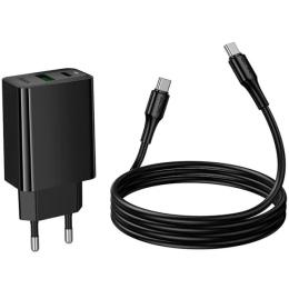Мережевий зарядний пристрій для телефона Hoco CS94A Leader PD20W + QC3.0 (1USB-A/1C) Black + кабель Type-C to Type-C