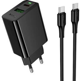 Мережевий зарядний пристрій для телефона Hoco CS95A Leader PD30W + QC3.0 (1USB-A/1C) Black + кабель Type-C to Type-C