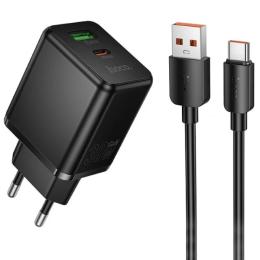 Мережевий зарядний пристрій для телефона Hoco C157A Smart PD30W + QC3.0 multi-protocol charger set (Type-C) (EU) Black