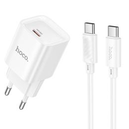 Мережевий зарядний пристрій для телефона Hoco C146A Charm PD20W (1USB-C) White + кабель Type-C to Type-C