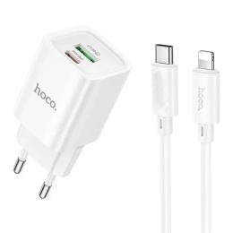 Мережевий зарядний пристрій для телефона Hoco C149A Charm PD30W + QC3.0 (1USB-A/1C) White + кабель Type-C to Lightning