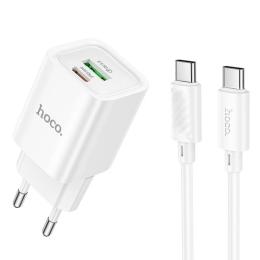 Мережевий зарядний пристрій для телефона Hoco C149A Charm PD30W + QC3.0 (1USB-A/1C) White + кабель Type-C to Type-C