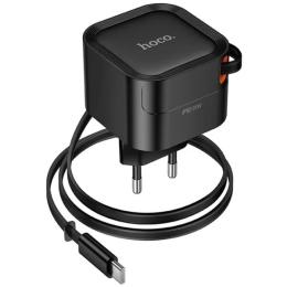 Мережевий зарядний пристрій для телефона Hoco C153A Changer With Retractable Cable Type-C PD20W Black