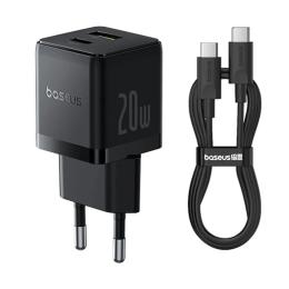 Мережевий зарядний пристрій для телефона Baseus Palm Fast Charger 20W (1USB-A/1C) Cluster Black + кабель Type-C to Type-C (P10111608)