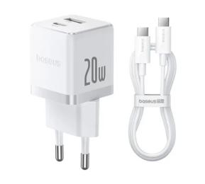 Мережевий зарядний пристрій для телефона Baseus Palm Fast Charger 20W (1USB-A/1C) Moon White + кабель Type-C to Type-C (P10111608)