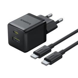 Мережевий зарядний пристрій для телефона Baseus Palm Fast Charger 30W (1USB-A/1C) Black + кабель Type-C to Type-C (P1011160A)