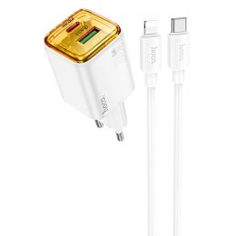 Мережевий зарядний пристрій для телефона Hoco N52 Monsoon PD20W + QC3.0 (1USB-A/1C) White + кабель Type-C to Lightning