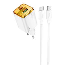 Мережевий зарядний пристрій для телефона Hoco N52 Monsoon PD20W + QC3.0 (1USB-A/1C) White + кабель Type-C to Type-C