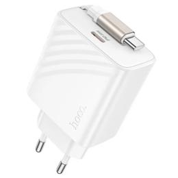 Мережевий зарядний пристрій для телефона Hoco N57 Full PD20W with retractable cable Type-C (2USB-C) White with retractable cable Type-C (2USB-C)
