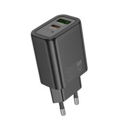 Мережевий зарядний пристрій для телефона Hoco N61 Gentle PD20W + QC3.0 (1USB-A/1C) Black + кабель Type-C to Lightning