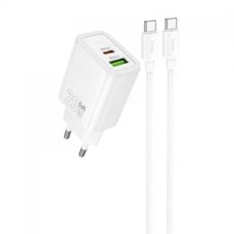Мережевий зарядний пристрій для телефона Hoco N61 Gentle PD20W + QC3.0 (1USB-A/1C) White + кабель Type-C to Type-C