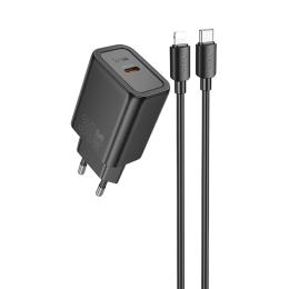 Мережевий зарядний пристрій для телефона Hoco N62 Gentle PD30W (1USB-C) Black + кабель Type-C to Lightning