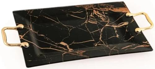Блюдо VIVA Marble S3235-Z306 Black Gold 35х22.5 см