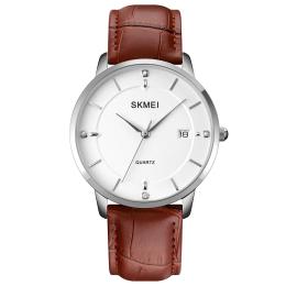Наручний годинник Skmei 1801LSIBN Silver-White Brown Leather (1080-1634)