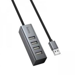 USB-хаб Hoco HB1A 4-in-1 converter (USB to USB2.0 * 4) Metal Gray
