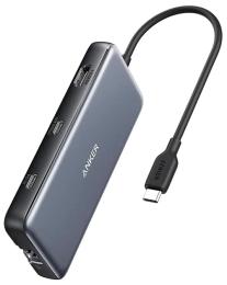 USB-хаб Anker A83830A2 USB-C 8-in-1 1xUSB-C PD100W + 1xHDMI + 2xUSB-A + 1xUSB-C 10GBps + 1xRJ45 + SD Black
