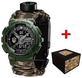 Наручний годинник Awarder 005P Тризуб золото Army Green Паракордовий ремінець Camo Green + Коробка. (1202-0472)