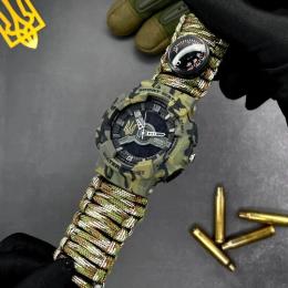 Наручний годинник Awarder 005 Тризуб золото Паракордовий ремінець Camo Green (1202-0145)