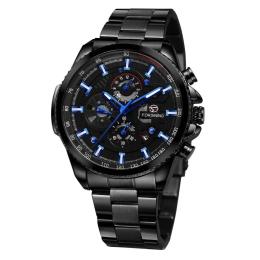 Наручний годинник Forsining 6909 All Black-Blue Steel (1059-0173)