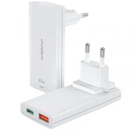 Адаптер живлення для телефона Choetech PD6011-EU-WH White 2xUSB 67 GaN (USB-C+USB-A)