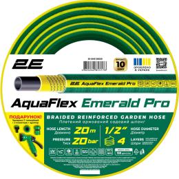Шланг садовий 2Е AquaFlex Emerald Pro 1/2 20м 4 шари 20бар -10+60C зрошувач 2 конектори адаптер (2E-GHE12ED20)