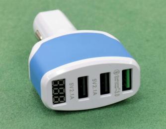 Автомобільний адаптер для телефона HQ-Tech S2 Blue (Quick Charge QC3.0 12/24V 3xUSB 3.5 A цифровий LED )