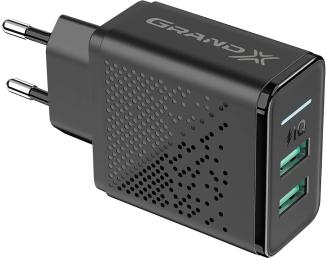 Адаптер живлення для телефона Grand-X CH-60 Black (2 USB 5 В 3.1 A із захистом від перевантаження)