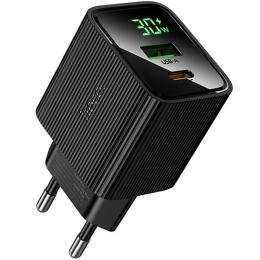 Адаптер живлення для телефона Hoco CS84A Excellent with digital display PD30W + QC3.0 (1USB-A/1C) Black
