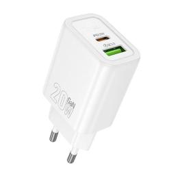 Адаптер живлення для телефона Hoco N61 Gentle PD20W + QC3.0 (1USB-A/1C) White