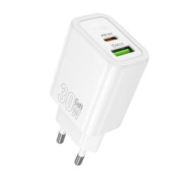 Адаптер живлення для телефона Hoco N63 Gentle PD30W + QC3.0 (1USB-A/1C) White