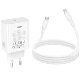 Мережевий зарядний пристрій для телефона Hoco C162A Source PD40W (1USB-C) + кабель Type-C to Type-C White