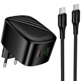 Мережевий зарядний пристрій для телефона Hoco CS101A Folding PD20W + QC3.0 (1USB-A/1C) + кабель Type-C to Type-C Black