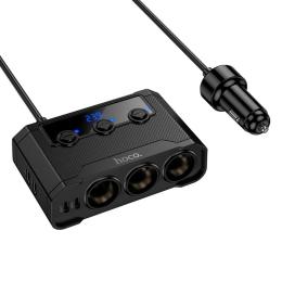 Автомобільний адаптер для телефона Hoco Z64 Anshun 240W digital display 3-in-1 cigarette lighter (2C2A) Black